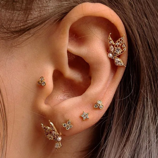 Women's Crystal Earrings Mini Fashion Star Moon Geometric Mixed Rhinestone Flowers Heart Piercing Metal Set Jewelry | Украшения и