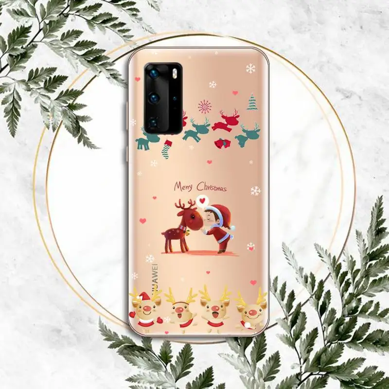 

New Year Merry Christmas Elk Snowflake Phone Case Clear Transparent for huawei honor P 40 30 20 lite Pro 10 i 8 9 x p smart 2019