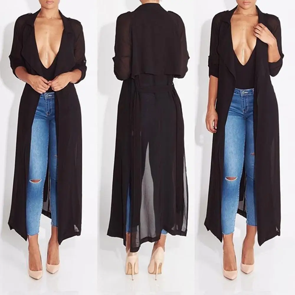 Chiffon Long Kimono Cardigan Women's Shirt Blouse Spring Long Sleeve Sashes Transparent Female Blouses 2021 Summer Woman Shirts