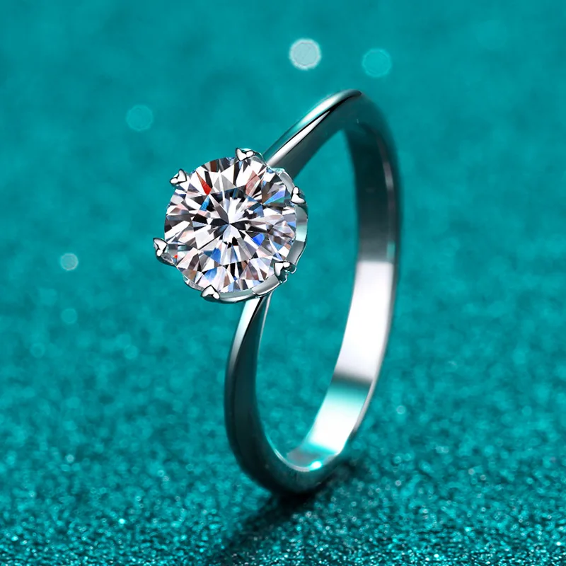 

S925 стерлингового серебра 925 0,5 Ct-1 компьютерная томография D Цвет VVS1 Муассанит кольцо прошел Diamond тесты Свадебные обручальные кольца для женщ...