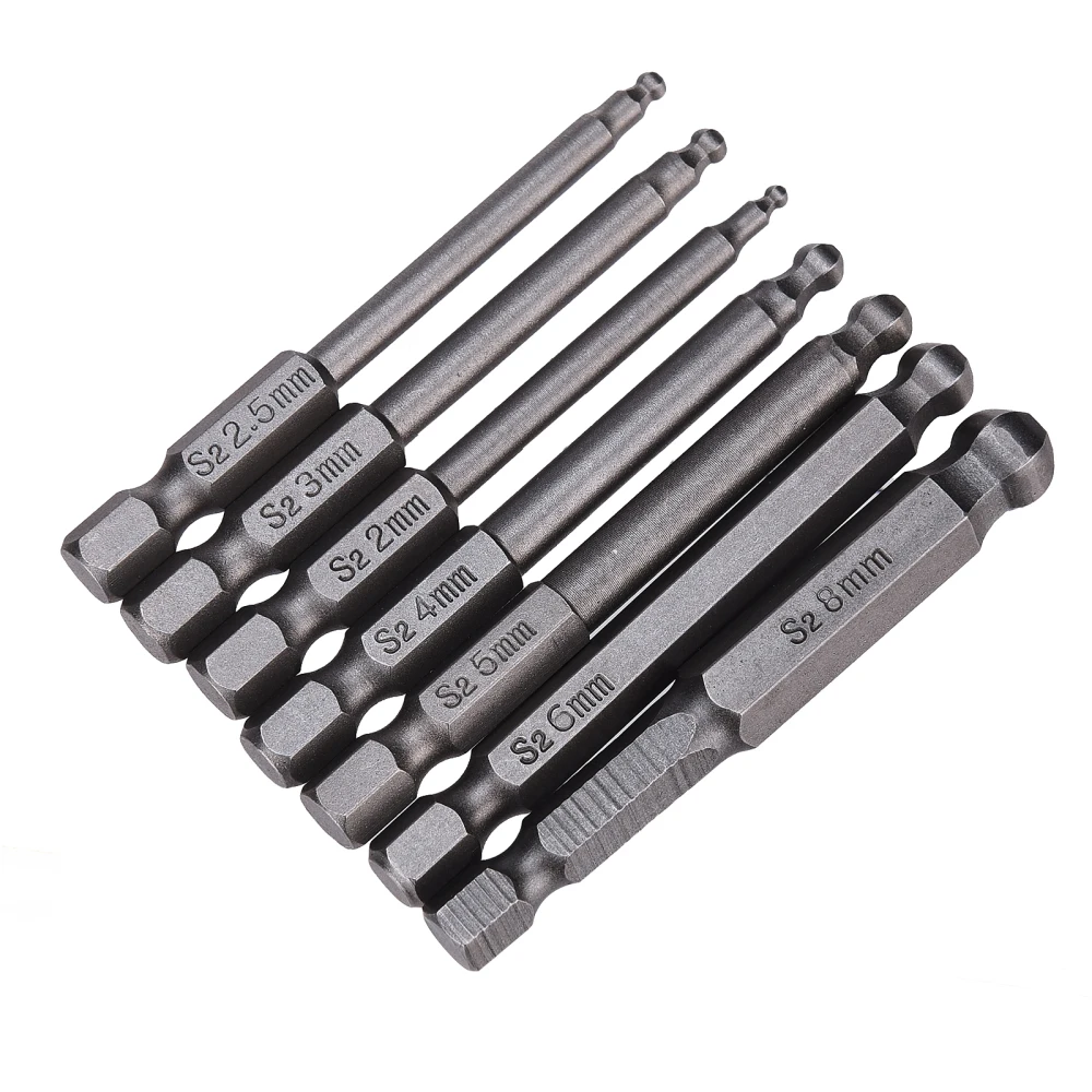 

7 шт. отвертки головка шестигранные биты магнитные 65 мм длинные шариковые метрические 1/4 дюйма ручные инструменты S2 Шестигранная сталь сере...