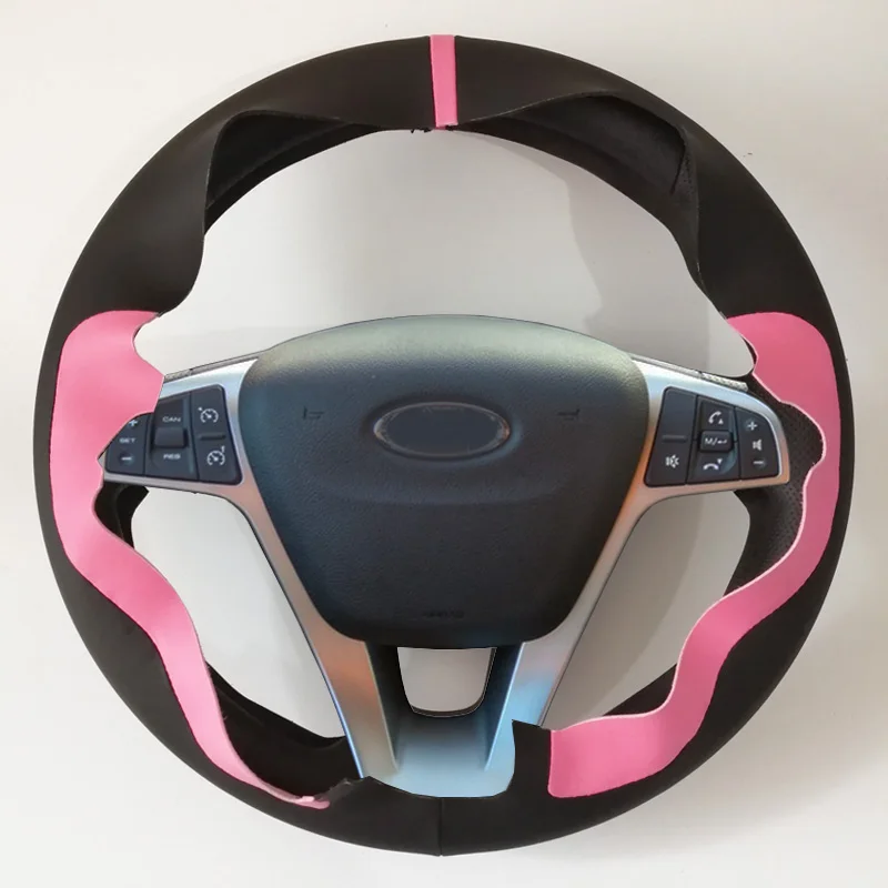 Pink insert CARDAK ручной работы оранжевый черный искусственная кожа Чехол рулевого колеса автомобиля для Lada Vesta - Название цвета: Pink insert