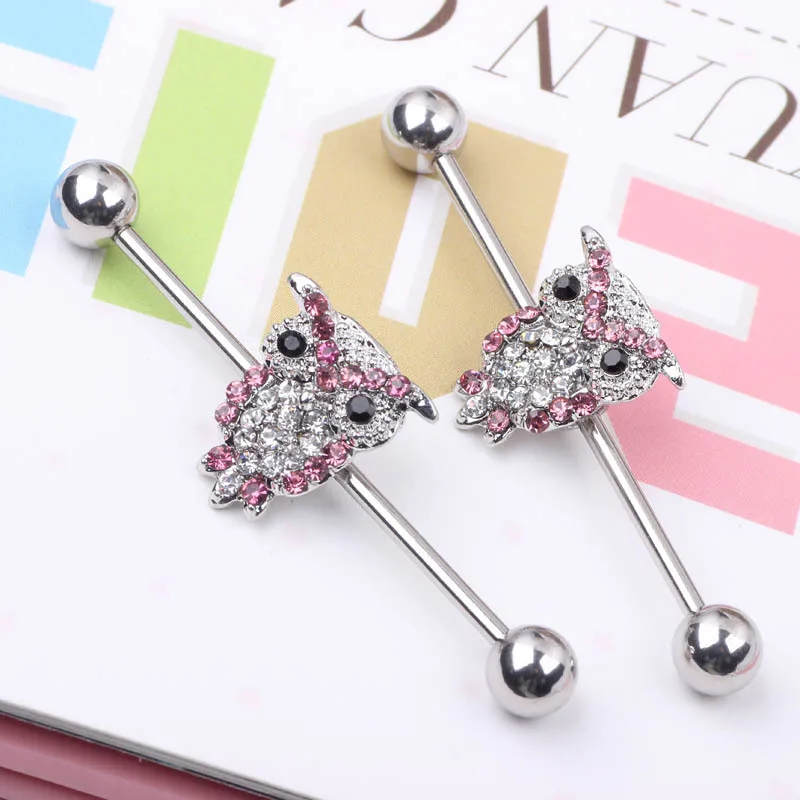 

12pcs/lot Cute Owl Industerial Barbell Sexy Earring Screw Crystal Earrings Body Piercing Jewelry for Woman Gift