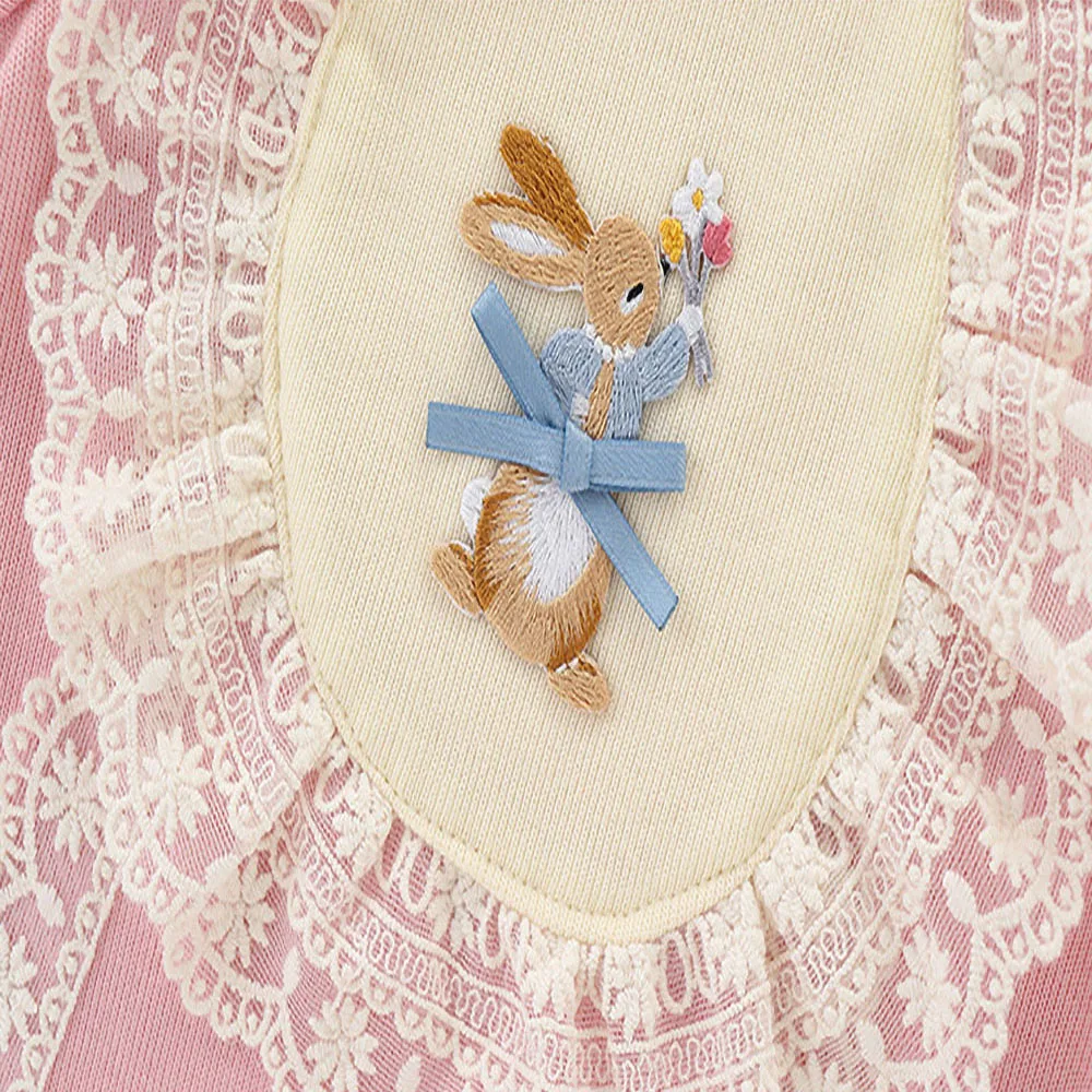 

Spring New Cute Bunny Pink Romper Cotton Long Sleeve Newborn Jumpsuit + Hat 0-2 Years Old Spring and Autumn Clothes
