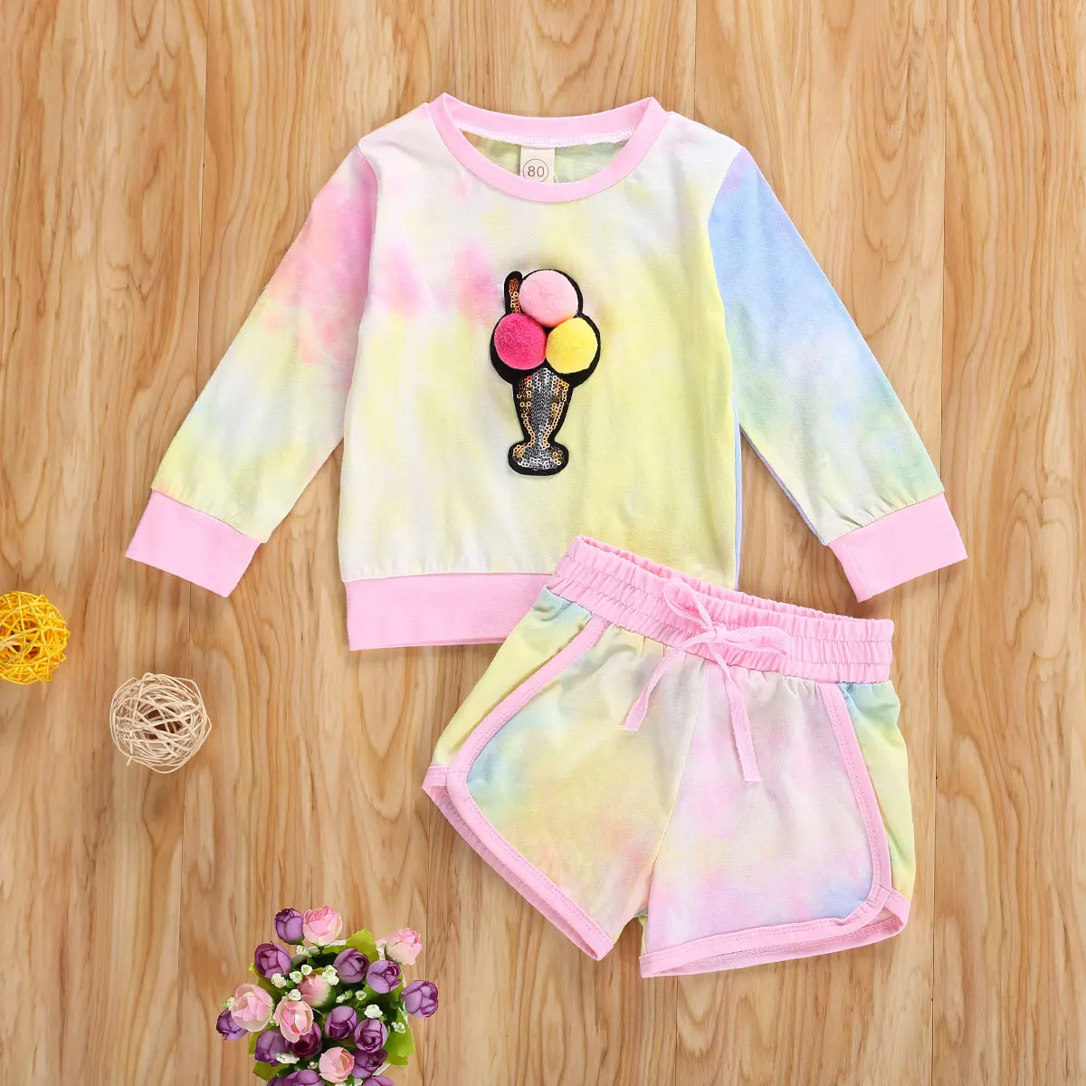 Женский осенний комплект детской одежды для девочек 2 шт. пуловер с принтом