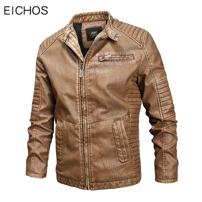 Мужская кожаная куртка Повседневная теплая из искусственной кожи с мехом