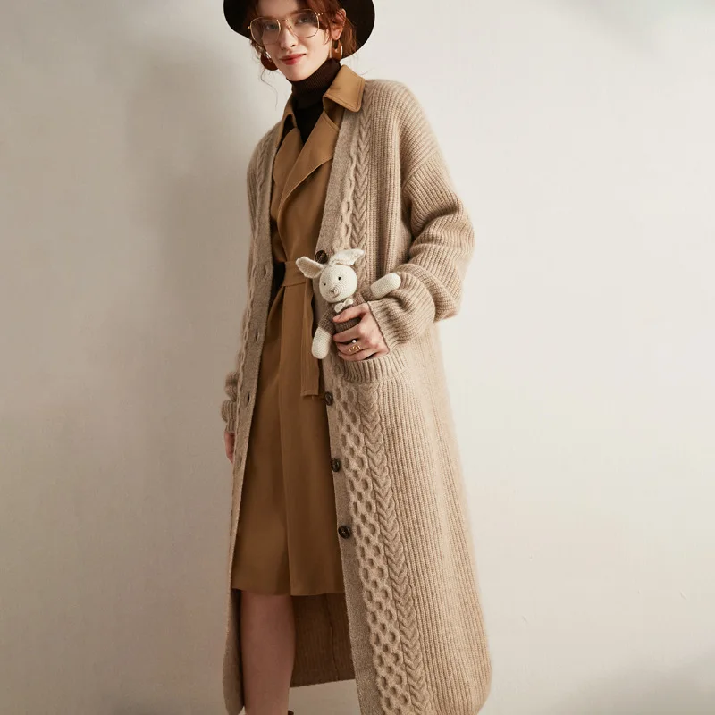 Женский бежевый кардиган кашемировые свитера свободный трикотажный с длинным