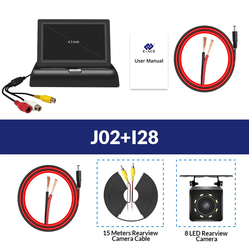 E-ACE J02 4,3 дюймов TFT ЖК-монитор автомобиля складной дисплей камера заднего вида парковочная система для автомобиля заднего вида NTSC PAL - Цвет: J02-I28