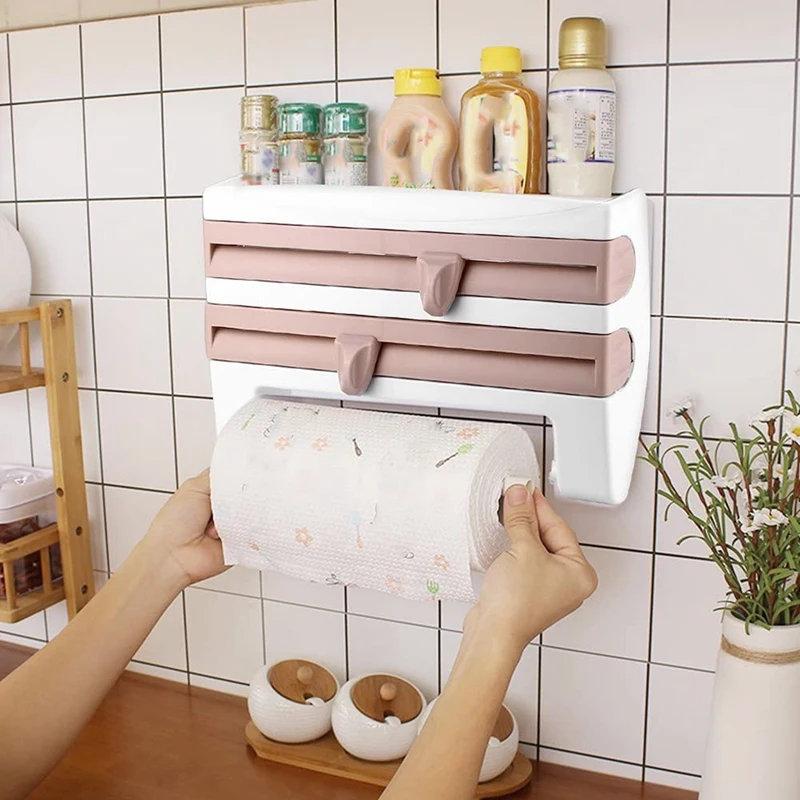 

Kitchen Cling Film Cutting Holder Sauce Bottle Tin Foil Paper Storage Rack Paper Towel Holder Kitchen Organizer