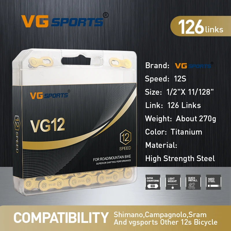 VG Sports Bicycle Chain 9 10 11 12 Speed Velocidade Titannium Nitride Plated 9s 10s 11s 12s Ti Gold MTB Road Bike Chains 116Link | Спорт и
