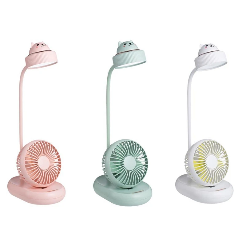 

USB Desk Fan w/ USB Reading Lamp 360° Rotatable Table Lamp w/ Desktop Fan 2000mAh Battery Low Noise for Office Travel