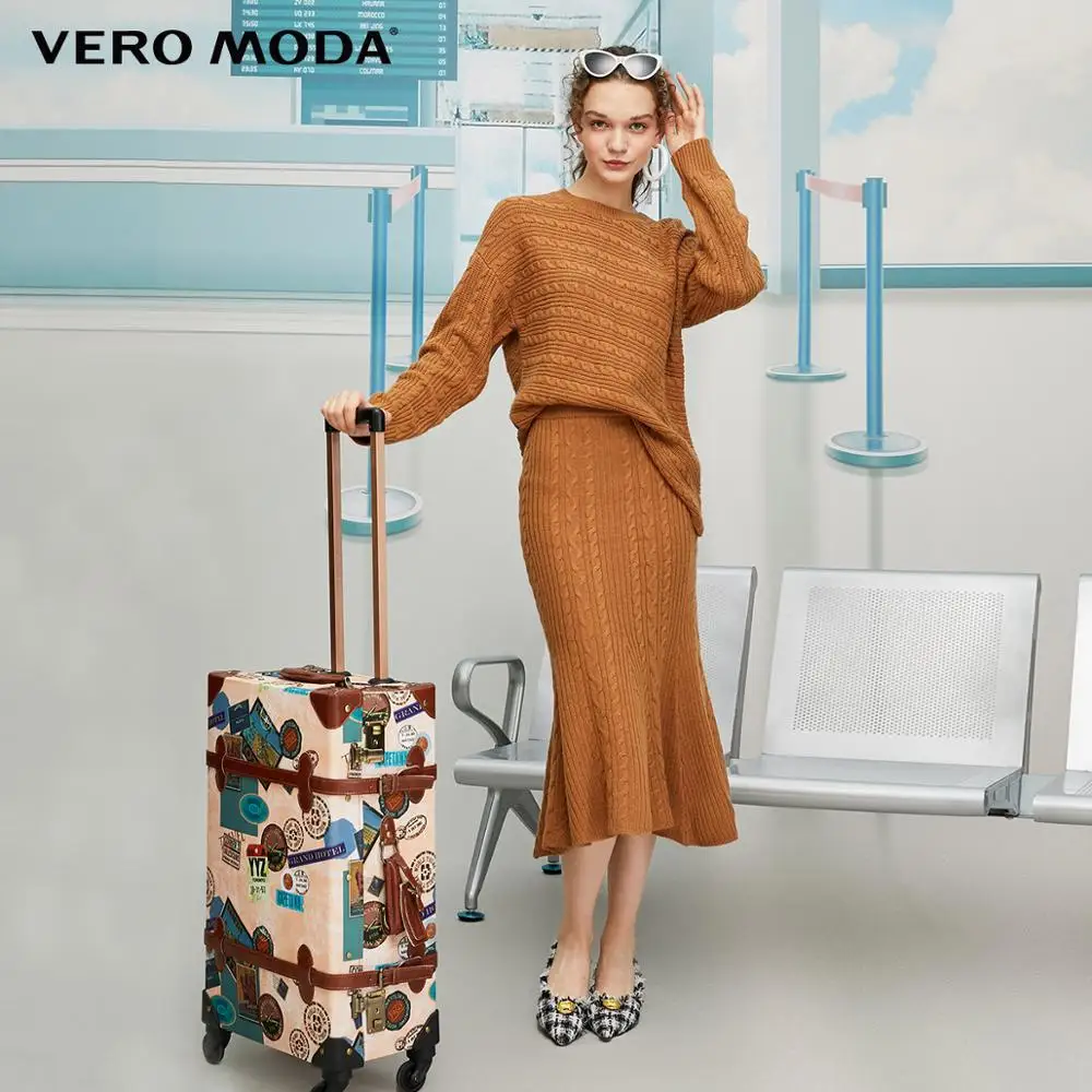 Женский шерстяной вязаный костюм двойка с юбкой и свитером|Женские платья| |