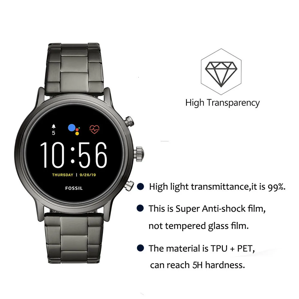 3 упаковки для Fossil мужской Gen 5 Carlyle Smartwatch Защитная пленка для ЖК-экрана Защитная пленка не стекло HD Анти-Царапины пузырьковая пленка