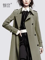 medium and long windbreaker coat 2021 spring new british style slim fit temperament high sense double breasted coat