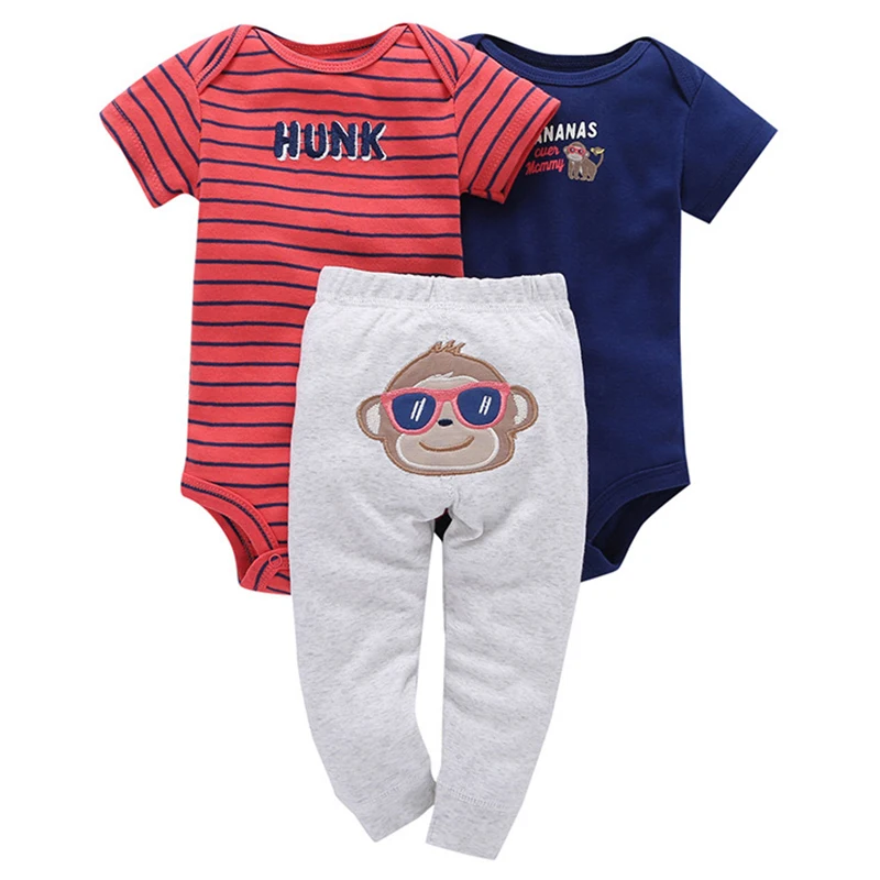 Детские костюмы, комплекты Bebes, комплекты одежды, набор для новорожденных с героями мультфильмов, хлопок, одежда для мальчиков, летняя одежда для маленьких мальчиков, 3 предмета