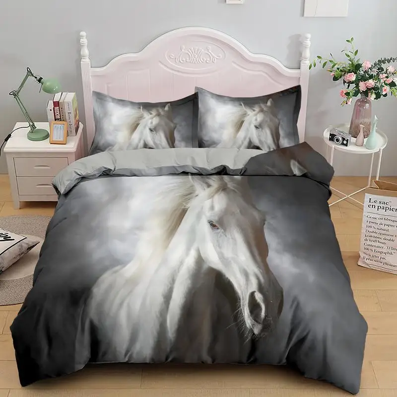 Horses Printed Duvet Cover Set Twin Full Queen King Size 2/3 pcs Bedding Comforter Bedspread Soft Lightweight Quilt Home Textile | Дом и сад