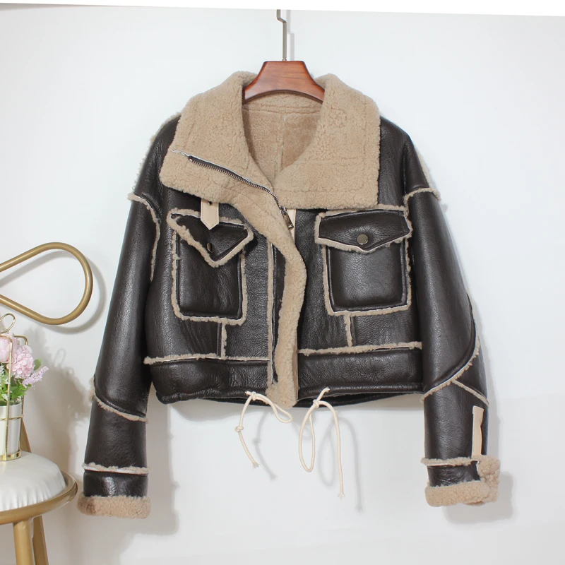 Осенне-зимние короткие пальто из искусственной кожи для отдыха Женская Толстая