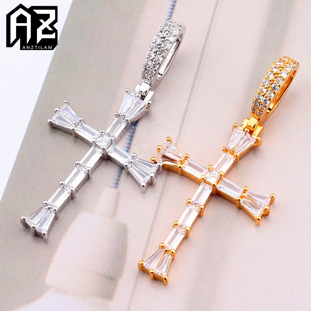 

AZ Iced Out Rivet Cross Pendants Necklace Full Bling Cubic Zircon For Men Women Hip Hop Jewelry Free Shipping