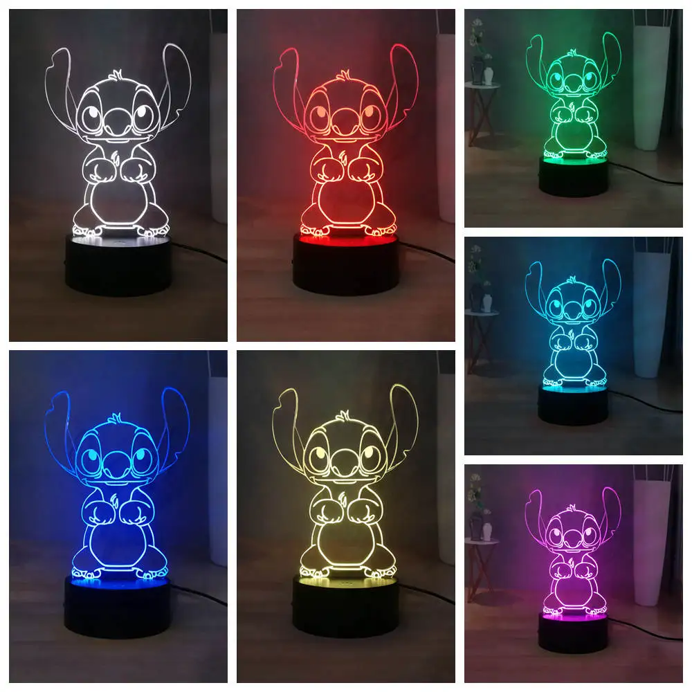 Светодиодный ночник с милым стежком акриловый RGB многоцветный USB 3D иллюзия ночной