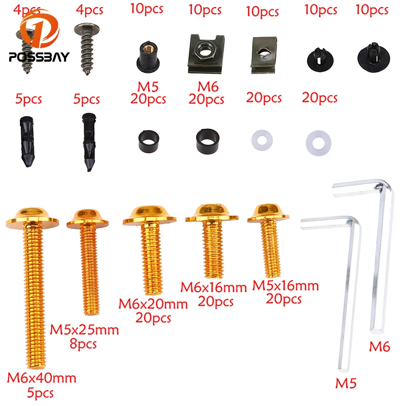 Болты для обтекателя мотоцикла POSSBAY 223 шт. набор крепежных зажимов винты подходят
