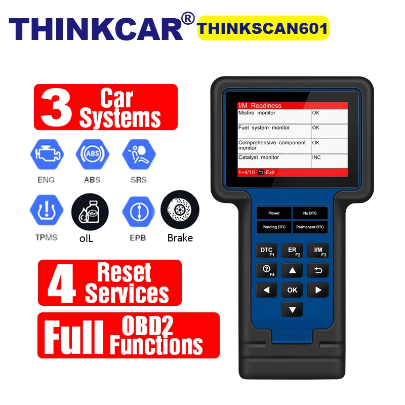 Автомобильный диагностический инструмент OBD2 THINKSCAN 601 для En/ABS/SRS & 4 сервисы сброса