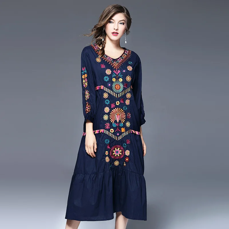 

2021 spring dress beach skirt cotton hemp embroidery national style fake dress