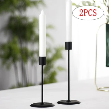 2Pcs/Set Wrought Iron Living Room Dining Table Candle Holder Romantic Candlelight Dinner Decoration Candle Holder for Home