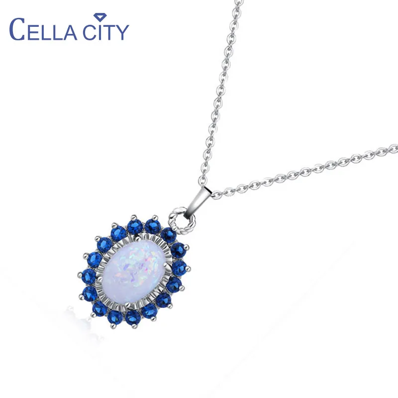 Cellacity NEW Opal Necklace for Women Trendy Silver 925 Jewelry Gemstones Female Neck Ornament Pendant Clavicle Chain Party Gift