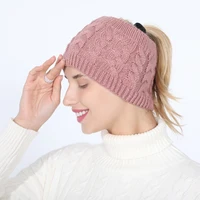 2021 autumn winter ponytail beanie hat women stretch knitted crochet beanies caps visor hats cap for women warm lady