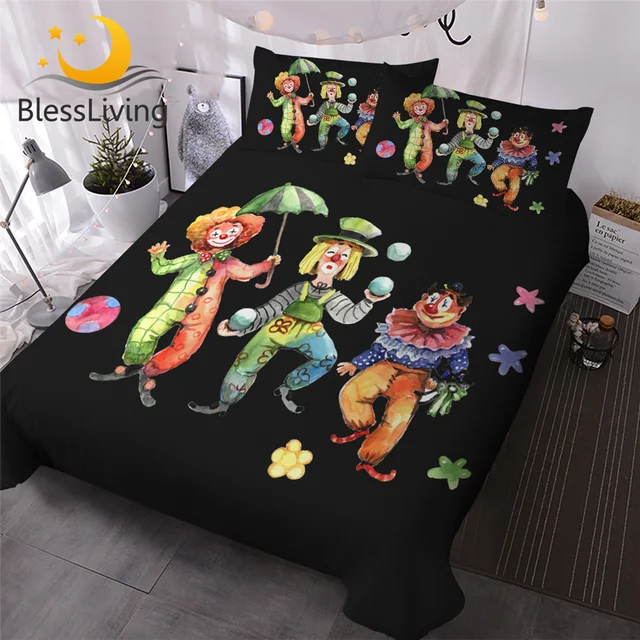 BlessLiving Clowns Bedding Set Balls Cartoon Bedclothes Cartoon Kids Duvet Cover Umbrella Bedlinen Watercolor Comforter Cover 1