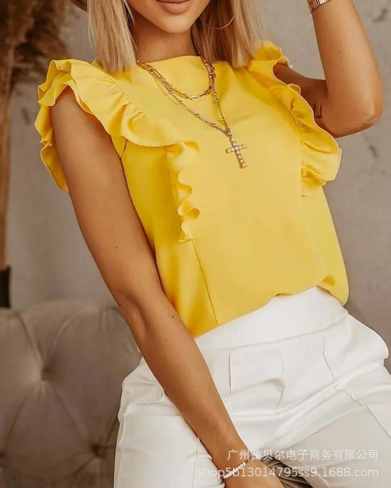 

Donsignet New Summer Fashion Yellow Ruffled Lace Tops for Women Tank Top Women Tops for Women Womens Clothing