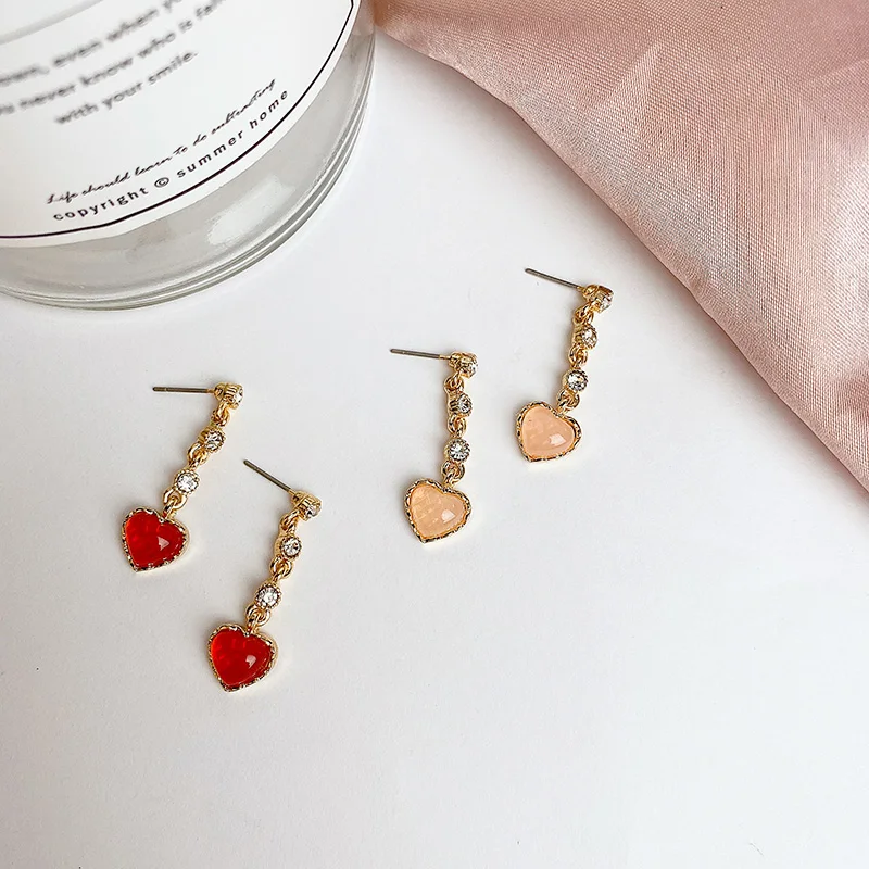 Новые модные золотые длинные красные сердца блестящие стразы для девушек