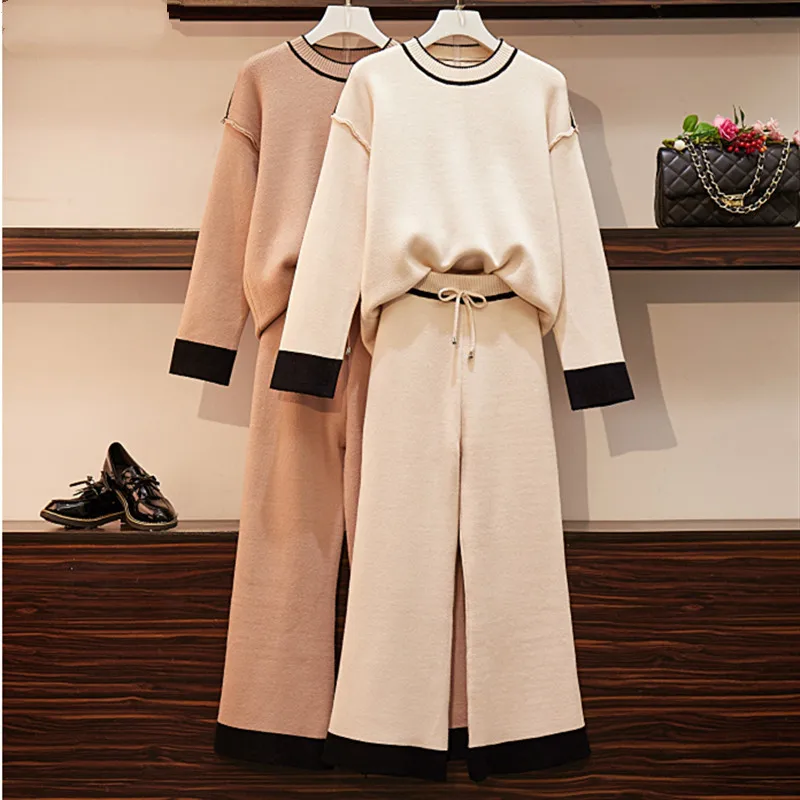 Женский вязаный комплект из 2 предметов свитер + широкие брюки в Корейском стиле