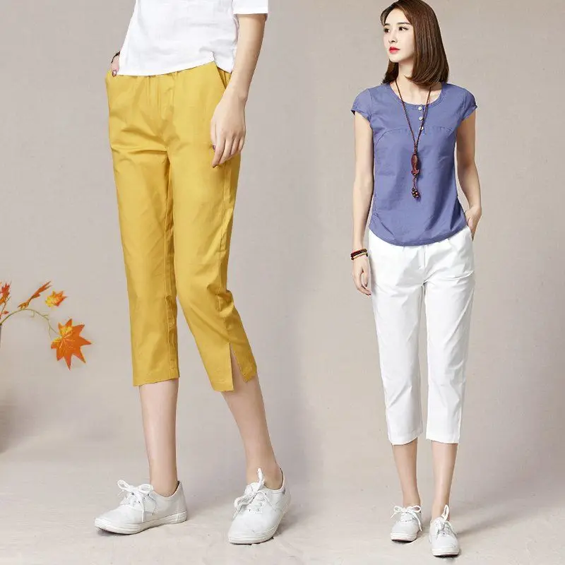 

Женские брюки, укороченные брюки 2021, летние шаровары с высокой талией, Свободные повседневные женские брюки, женские брюки