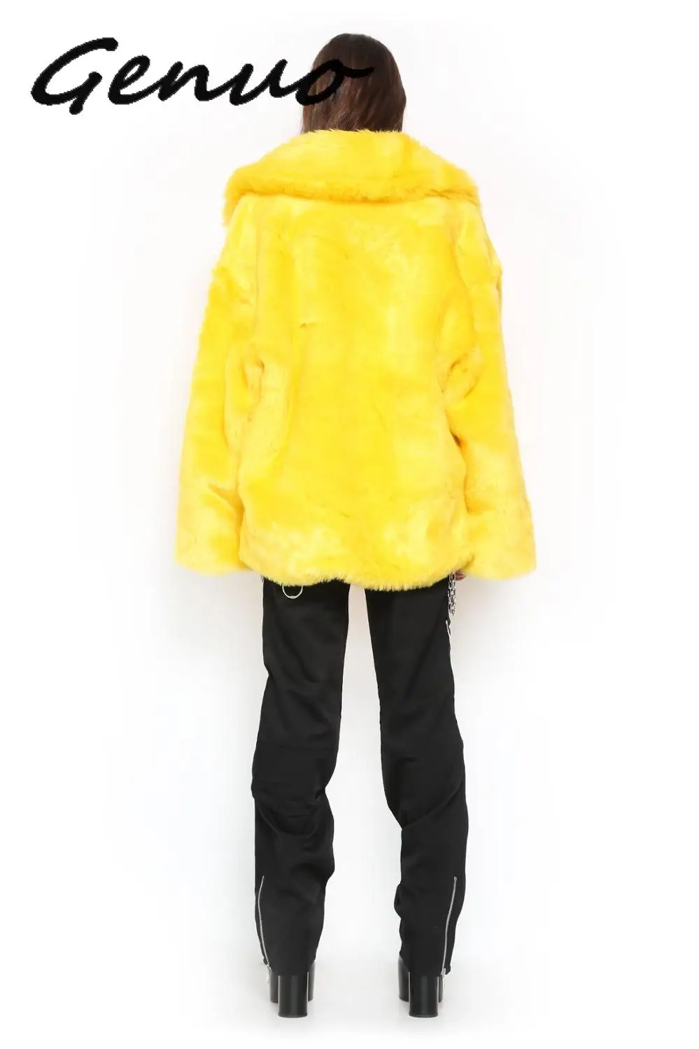 Женское зимнее теплое пальто из искусственного меха винтажная желтая Меховая