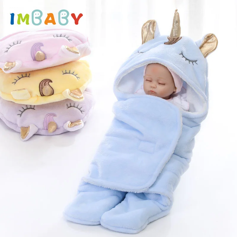 IMBABY Winter Hooded Unicorn Toddler Sleeping Bag Flannel Warm Swaddle for Boys Girls Baby Soft Thicken Envelope for Newborn