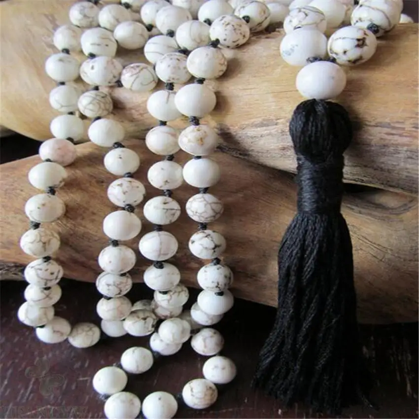 

6mm Natural Howlite 108 Beads Tassels Mala Necklace Healing energy new Chakas pray spirituality Veins Bless chain Unisex Sutra