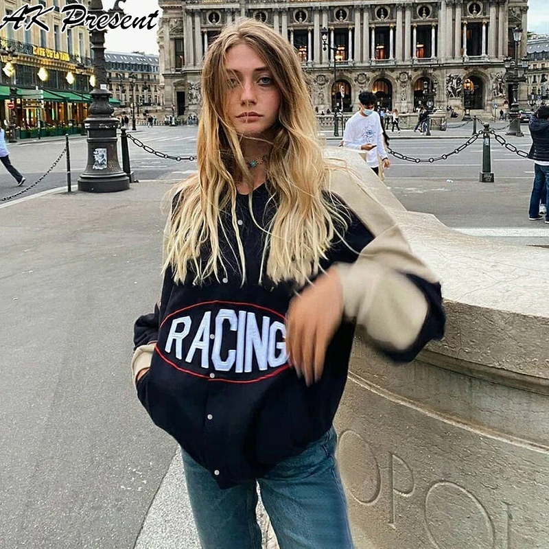 

Baseball Uniform 2021 Autumn Fashion Letter Long Sleeve Streetwear Jacket Goth Harajuku Punk Oversized Women's Coat