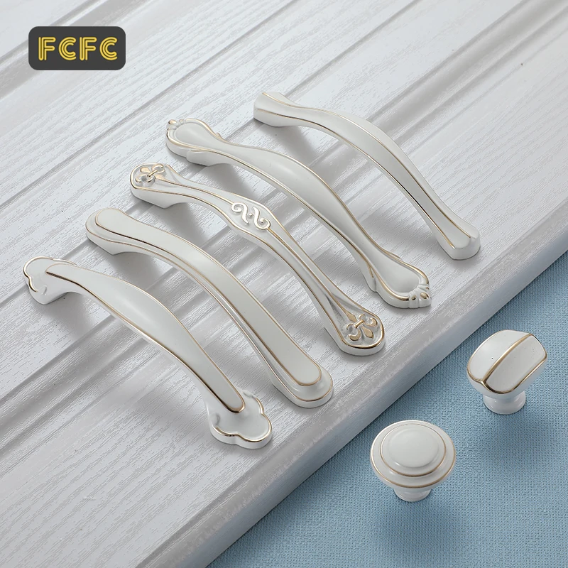 

FCFC Cabinet Handles European Style Lvory White Drawer Wardrobe American Knob Shoe Cabinet Modern Simple Single Pulls