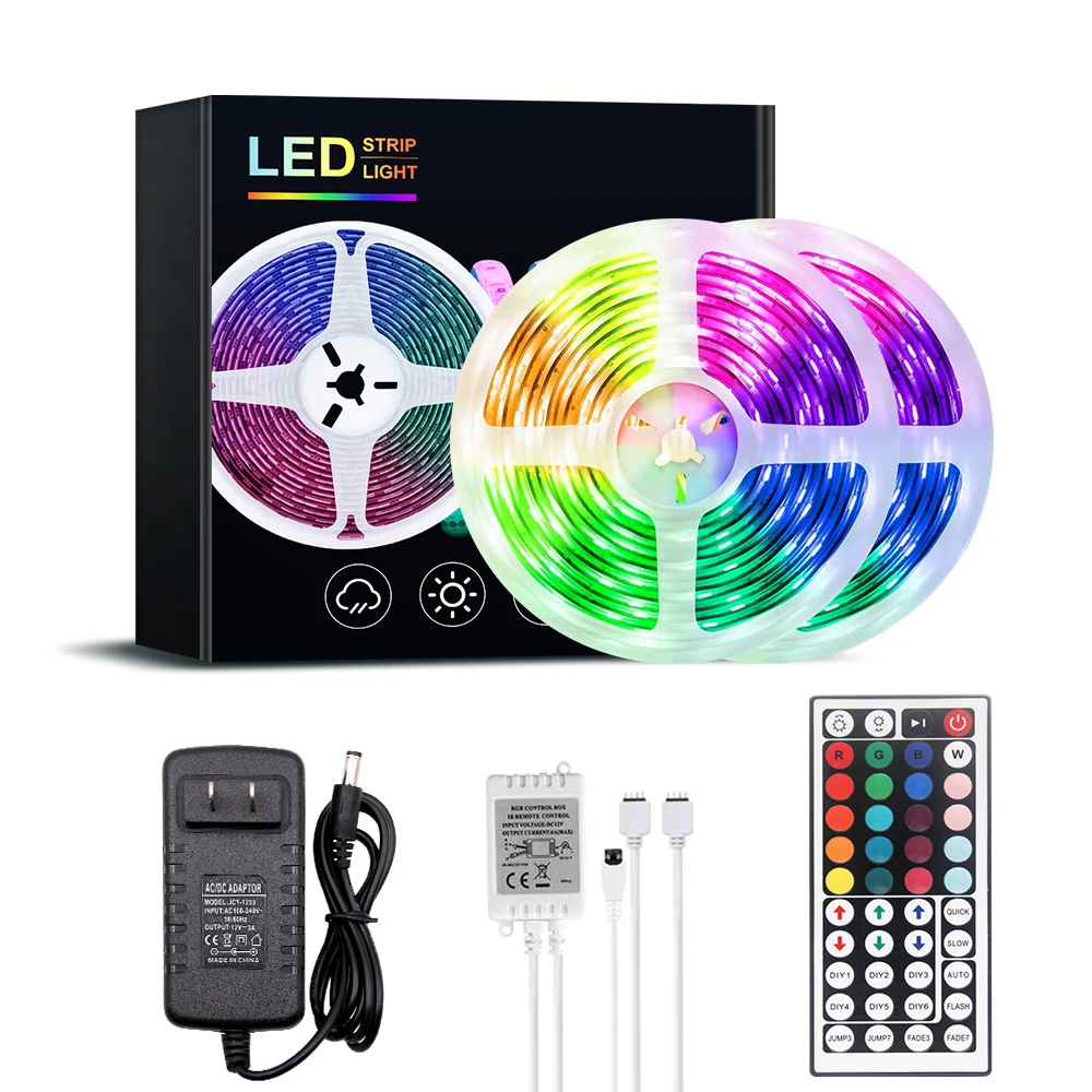 

Светильник ная лента RGB SMD 2835, гибкая лента, светодиодная Светильник та RGB 10 м, Диодная лента + пульт дистанционного управления + адаптер для до...