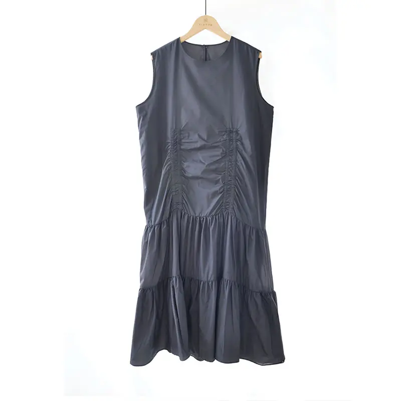 

XITAO Sleeveless Dress Fashion New Women Solid Color 2021 Summer Pleated Goddess Fan Casual Minority Style Dress LDD1198