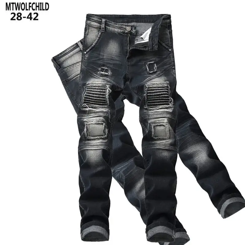 Модные мужские рваные джинсы 2020 повседневные Прямые облегающие эластичные
