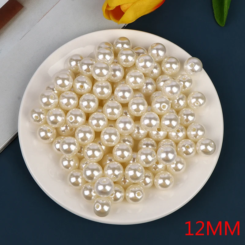 

100Pcs 4-12mm Pierced Pearl Beads ABS Loose Round Beads Craft For Jewelry Making