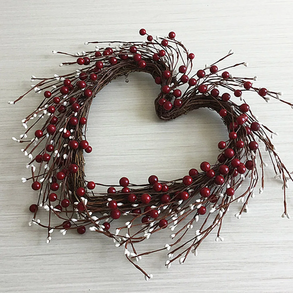 

Heart-Shaped Wreath Artificial Flowers Berries Rattan Garland Wedding Party Home Wall Door Window Decorations