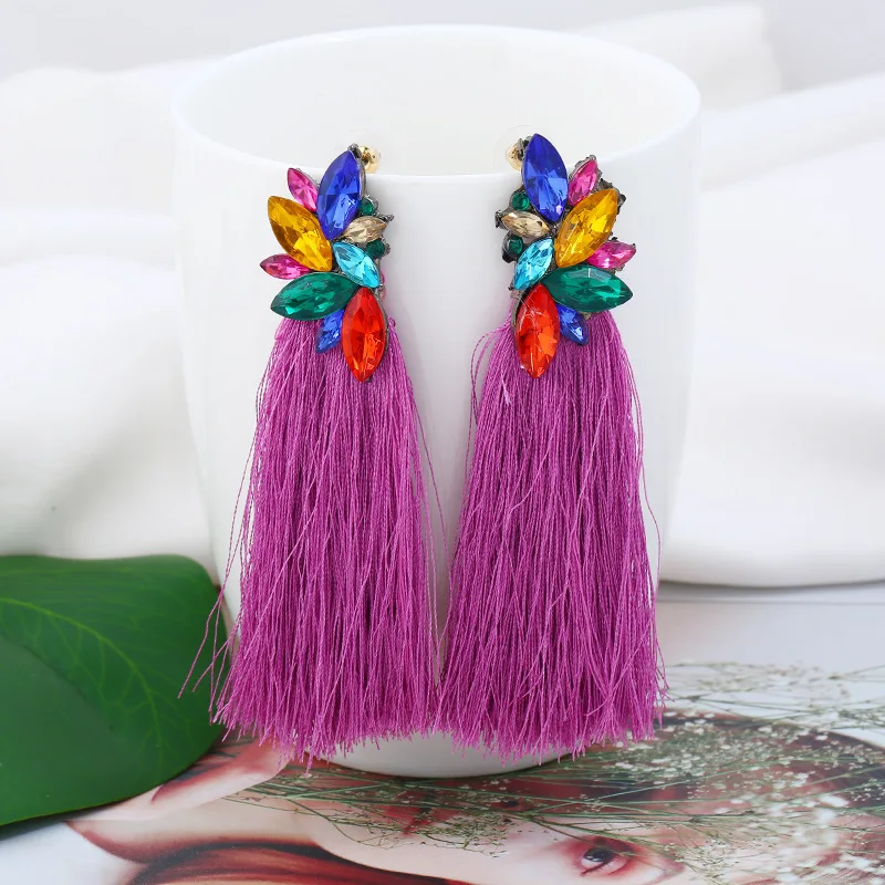 В богемном стиле стразы кисточкой свисающие серьги для женщин с большой кулон