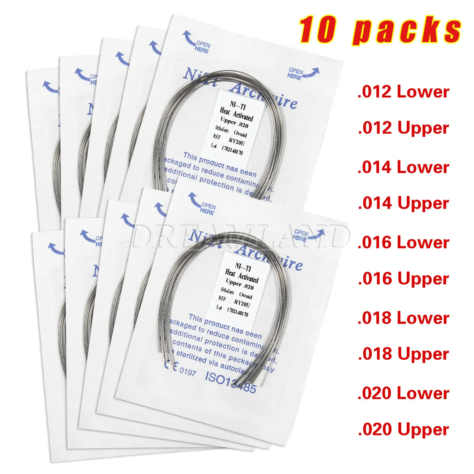 100Pcs Dental Ortho Ovoid NiTi Round Arch Wire UpperLower Niti Heat Thermal Activated 10 Types