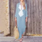 Женское пляжное платье-макси с длинным рукавом и V-образным вырезом