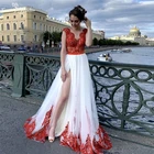 Красное свадебное платье с аппликацией для невесты, овальное свадебное платье без рукавов, индивидуальный пошив