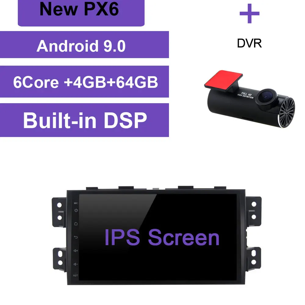 Zetech PX6 сенсорный экран Android 9,0 2 din Автомобильный Радио DVD gps для Kia Borrego/Mohave 2008-2012 Автомобильный мультимедийный для Kia Mohave - Цвет: 64G DSP with DVR