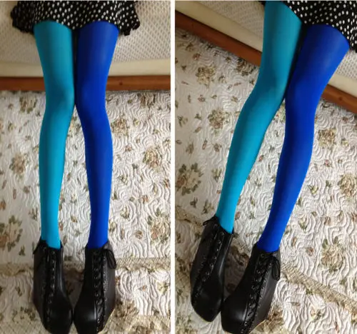 Женские лоскутные колготки эластичные чулки двухцветные шелковые обтягивающие